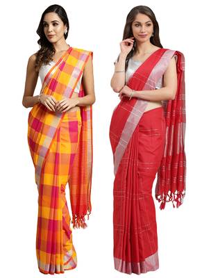 Multicolor woven blended cotton saree with blouse 1