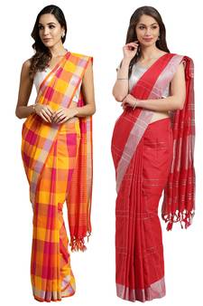 Multicolor woven blended cotton saree with blouse
