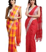 Multicolor woven blended cotton saree with blouse