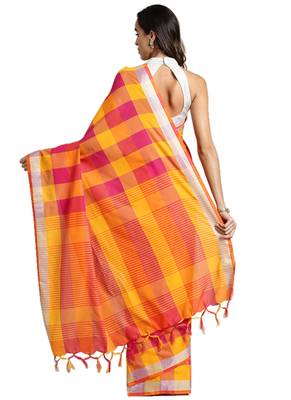 Multicolor woven blended cotton saree with blouse 3