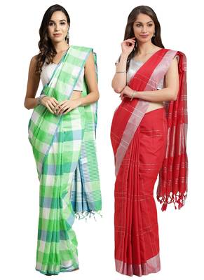Multicolor woven blended cotton saree with blouse 1