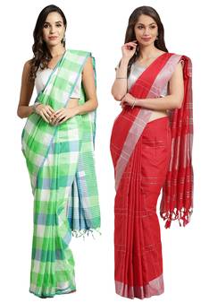 Multicolor woven blended cotton saree with blouse