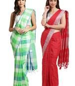 Multicolor woven blended cotton saree with blouse