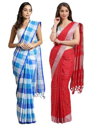 Multicolor woven blended cotton saree with blouse 1