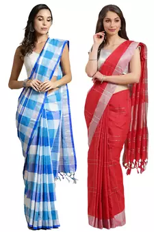 Multicolor woven blended cotton saree with blouse