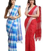 Multicolor woven blended cotton saree with blouse