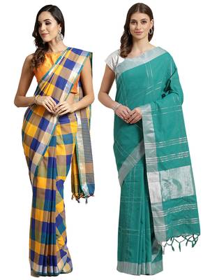 Multicolor woven blended cotton saree with blouse 1