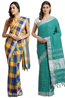Multicolor woven blended cotton saree with blouse