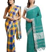 Multicolor woven blended cotton saree with blouse
