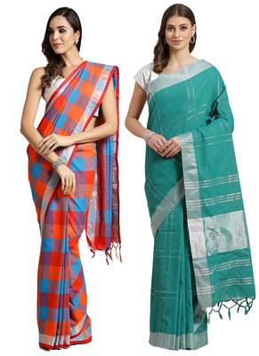 Multicolor woven blended cotton saree with blouse 1