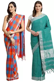 Multicolor woven blended cotton saree with blouse