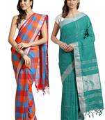 Multicolor woven blended cotton saree with blouse