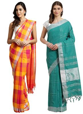 Multicolor woven blended cotton saree with blouse 1