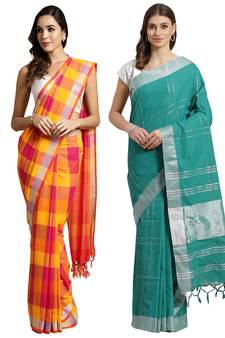 Multicolor woven blended cotton saree with blouse