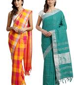 Multicolor woven blended cotton saree with blouse