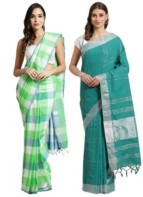 Multicolor woven blended cotton saree with blouse 1