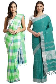 Multicolor woven blended cotton saree with blouse