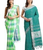 Multicolor woven blended cotton saree with blouse