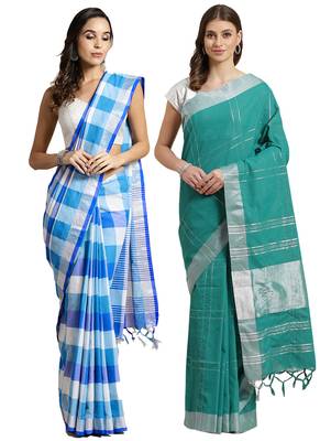 Multicolor woven blended cotton saree with blouse 1