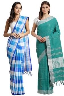 Multicolor woven blended cotton saree with blouse