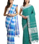Multicolor woven blended cotton saree with blouse