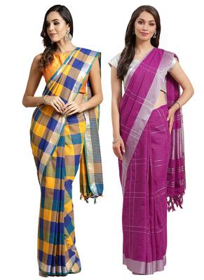 Multicolor woven blended cotton saree with blouse 1