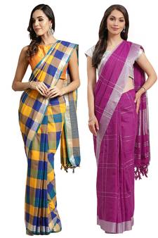 Multicolor woven blended cotton saree with blouse