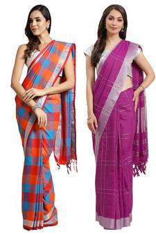 Multicolor woven blended cotton saree with blouse