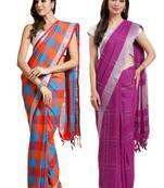 Multicolor woven blended cotton saree with blouse
