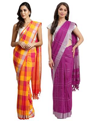 Multicolor woven blended cotton saree with blouse 1