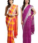 Multicolor woven blended cotton saree with blouse