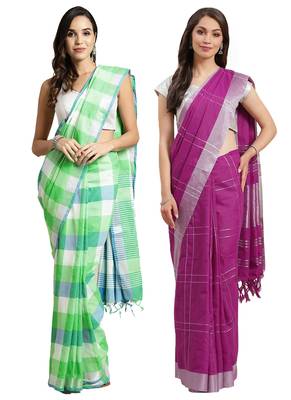Multicolor woven blended cotton saree with blouse 1