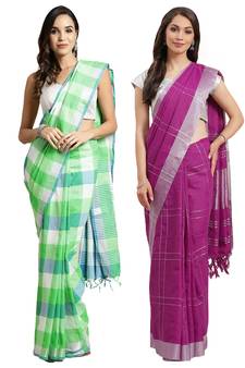 Multicolor woven blended cotton saree with blouse