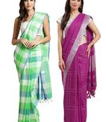 Multicolor woven blended cotton saree with blouse