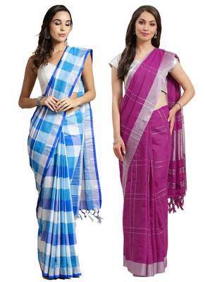 Multicolor woven blended cotton saree with blouse 1
