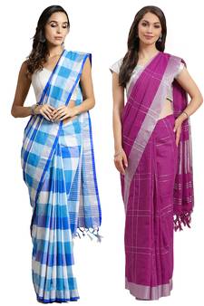Multicolor woven blended cotton saree with blouse