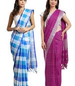 Multicolor woven blended cotton saree with blouse