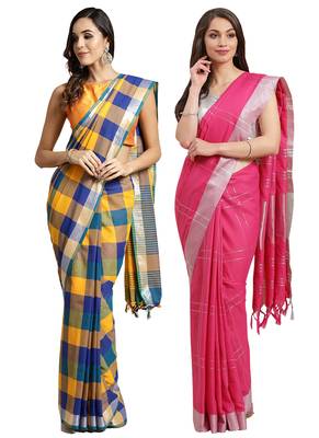 Multicolor woven blended cotton saree with blouse 1