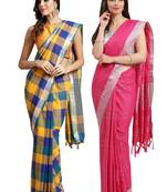Multicolor woven blended cotton saree with blouse