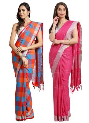 Multicolor woven blended cotton saree with blouse 1