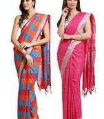 Multicolor woven blended cotton saree with blouse