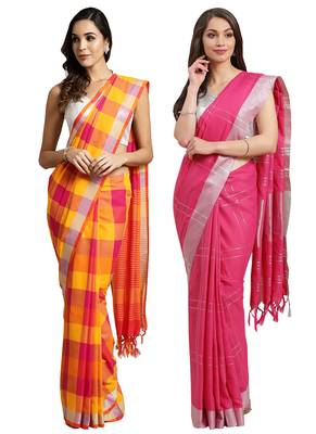 Multicolor woven blended cotton saree with blouse 1