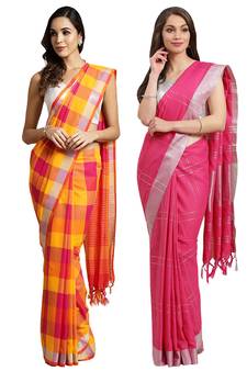 Multicolor woven blended cotton saree with blouse