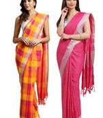 Multicolor woven blended cotton saree with blouse