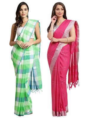 Multicolor woven blended cotton saree with blouse 1