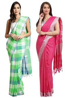 Multicolor woven blended cotton saree with blouse