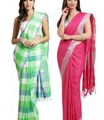 Multicolor woven blended cotton saree with blouse