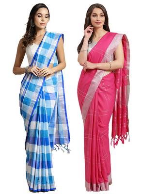 Multicolor woven blended cotton saree with blouse 1