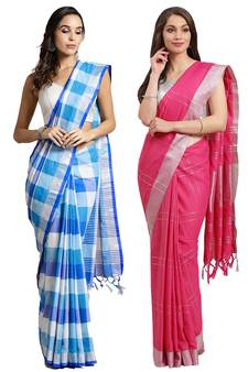 Multicolor woven blended cotton saree with blouse