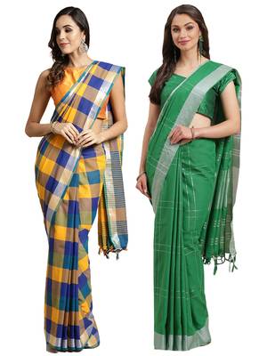 Multicolor woven blended cotton saree with blouse 1